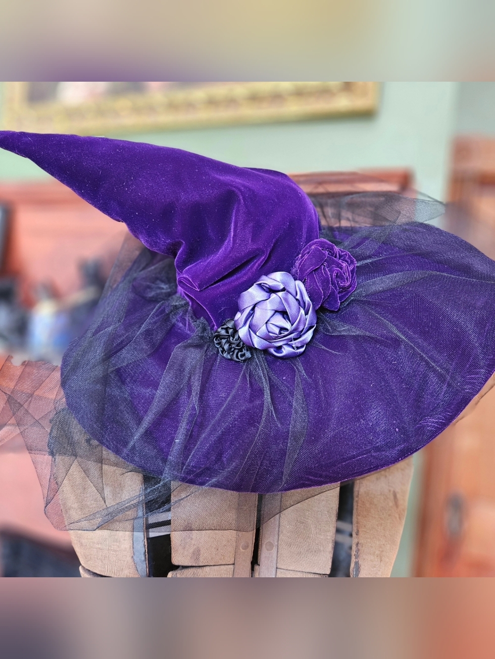 Purple Witch Hat with Floral Accent - Women Accessories